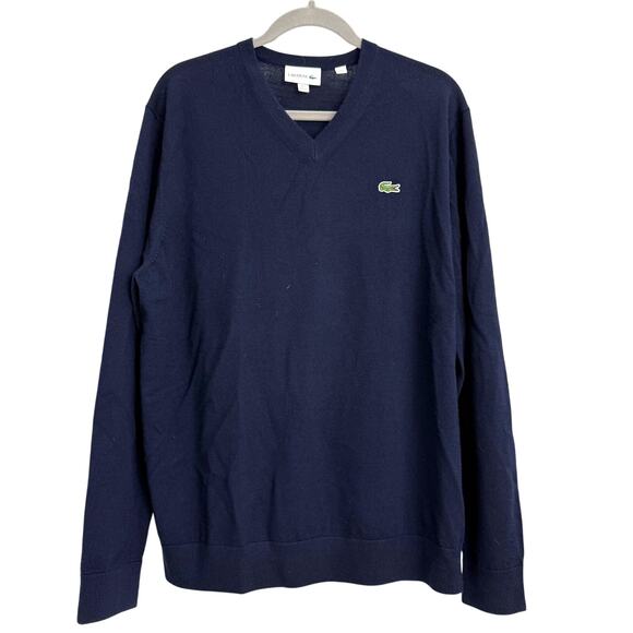 Lacoste Men's V-Neck Wool Sweater Navy Sz XXL Preppy Casual Academia - Picture 1 of 7